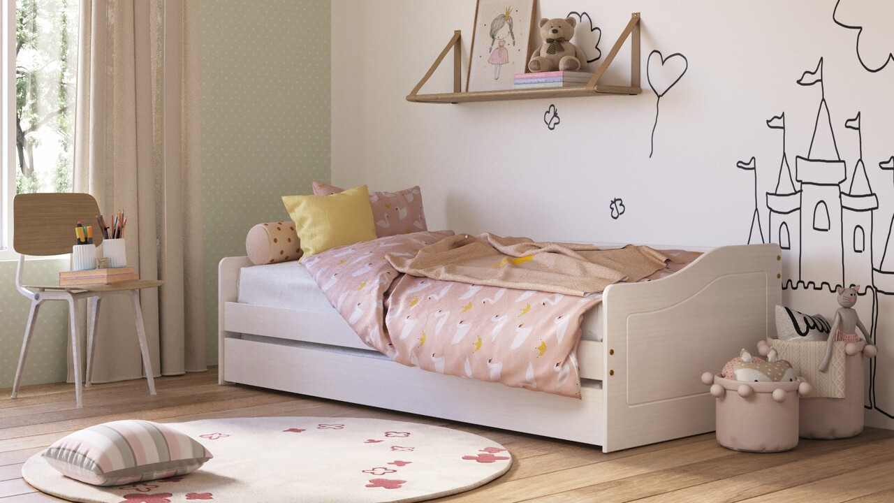 Pat multifunctional pentru o persoana, 90x190 cm, Leonie 23, Inter Link, lemn, alb - imagine 6